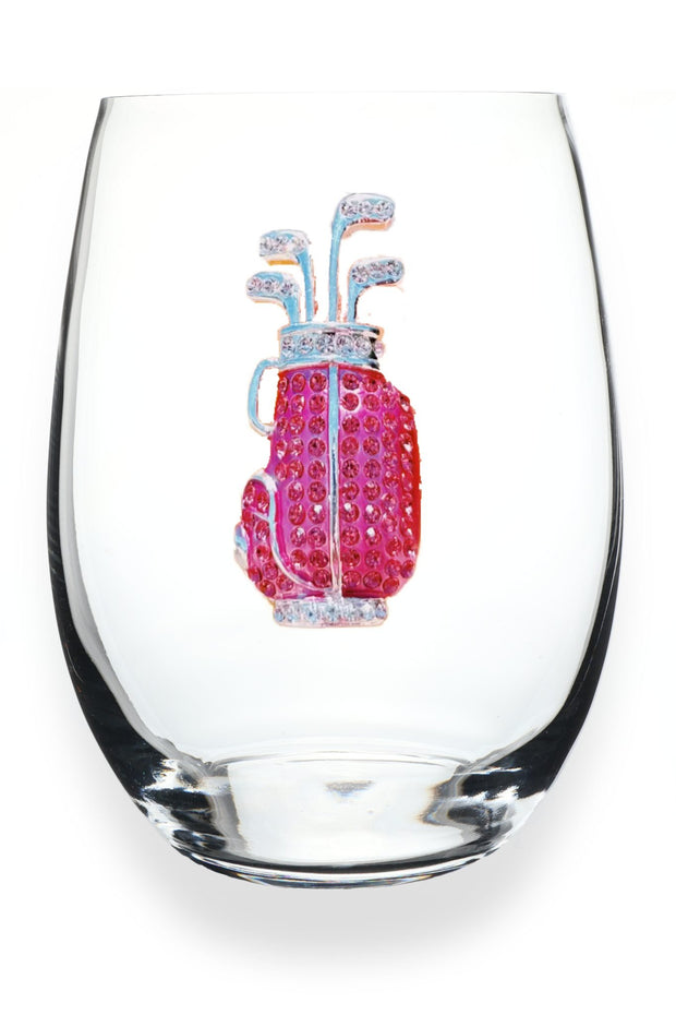 Pink Golf Bag Stemless Wine Glass