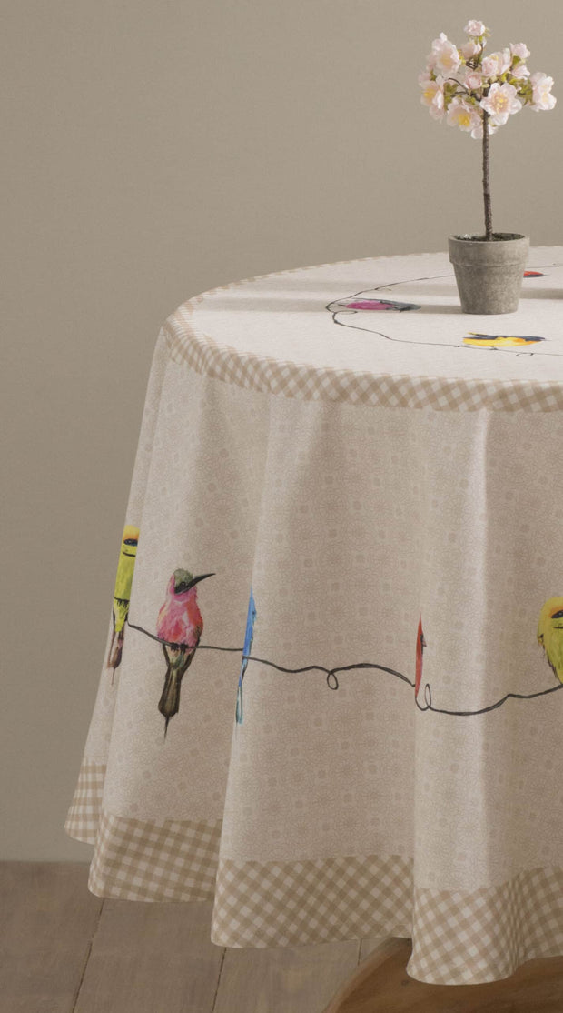 63" Round Tablecloth - Birdies on Wire