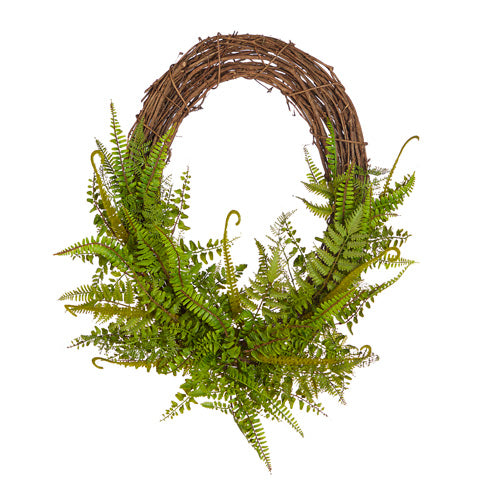 Oval Mixed Green Fern Wreath, 28"