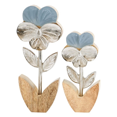 Enameled Wood and Metal Flower set