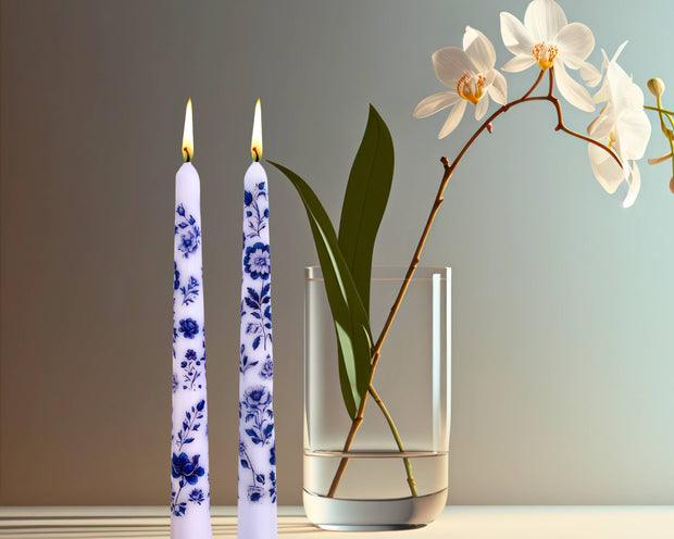 Blue Floral Chinoiserie Taper Candle