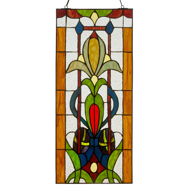 24"H Fleur de Lis Pub Stained Glass Window Panel