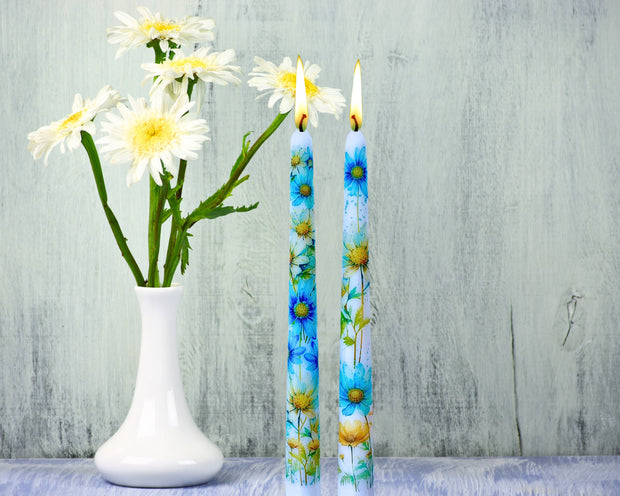 Blue Daisy Taper Candle