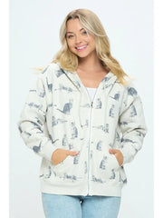 Grey Cat Zip Up Hoodie