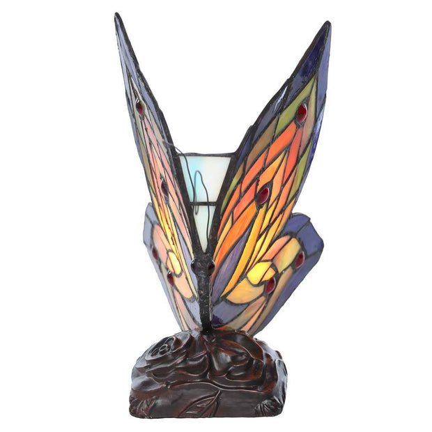 9.5"H Luella Red Butterfly Wings Stained Glass Accent Lampj