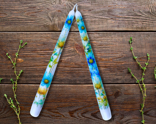 Blue Daisy Taper Candle