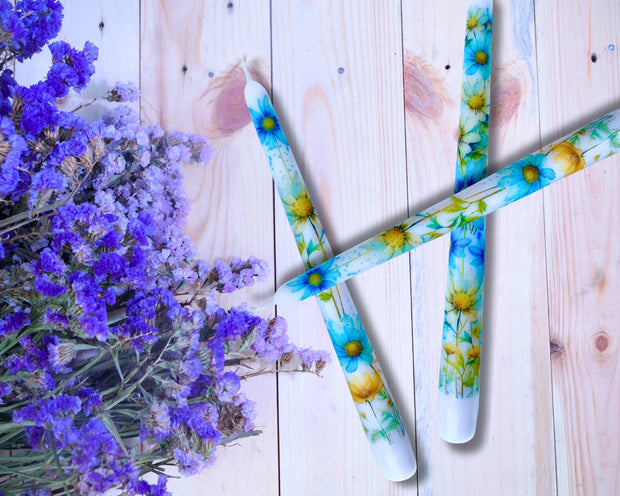 Blue Daisy Taper Candle