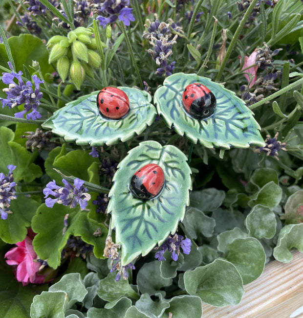 Ceramic Ladybug on Leaf