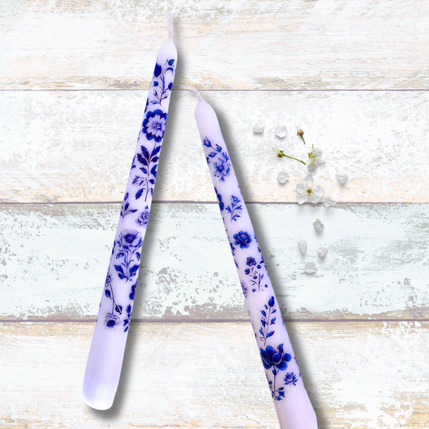 Blue Floral Chinoiserie Taper Candle