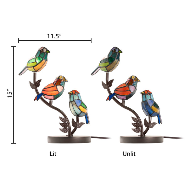 15"H Tiffany-Style Stained Glass Bird Novelty Table Lamp