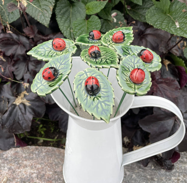 Ceramic Ladybug on Leaf