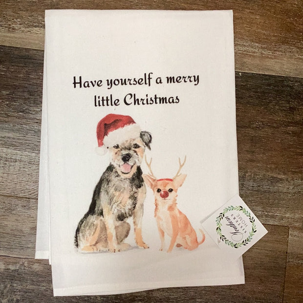 Merry Little Christmas Dogs Flour Sack Towel