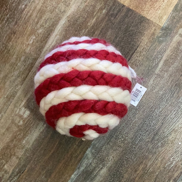 7" Red/Cream Braided Yarn Orn