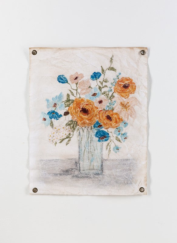 Paper Art Flower in Vase, Coral/Blue