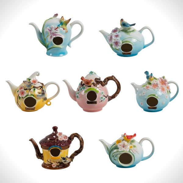 Porcelain Teapot Birdhouses, 7 Styles