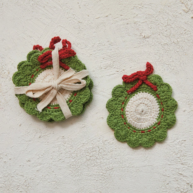 4'' Crocheted Wreath Shaped Coasters, Set of 4