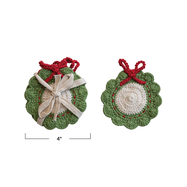 4'' Crocheted Wreath Shaped Coasters, Set of 4