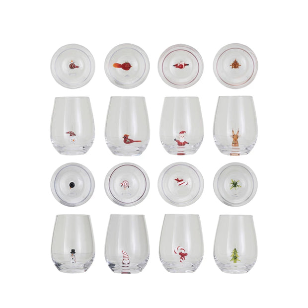 Stemless Holiday Glass Figure Wine Glasses, 8 Styles