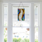 18"H Multicolor Flowing Border Stained Glass Window Panel
