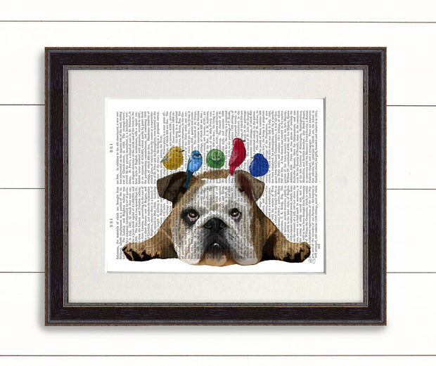 English Bulldog and Birds Dog Book Print / Art Print