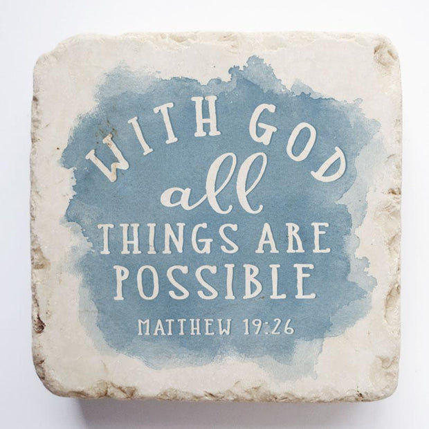 Matthew 19:26 Watercolor Scripture Stone