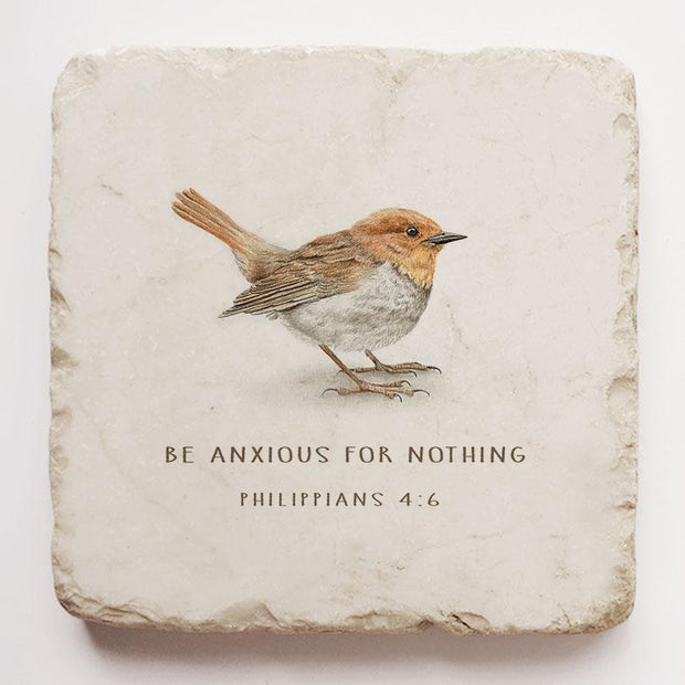 Philippians 4:6 Scripture Stone with Watercolor Bird