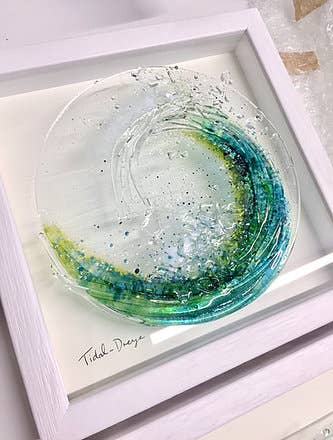 Framed Fused Glass Small Tidal Wave (Round) Wall Art