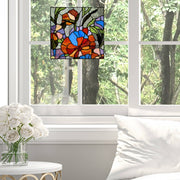 14"H Red Flower Garden Stained Glass Window Panel