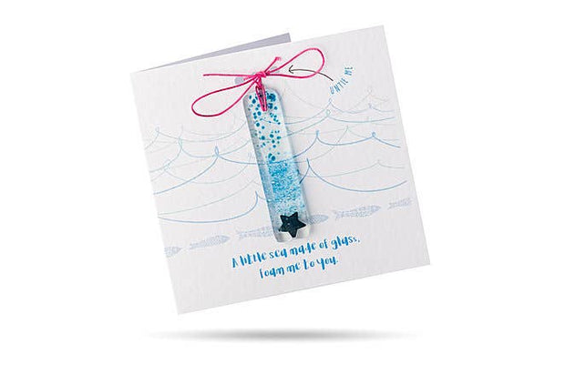 Seafoam Stick (Waves & Fish) Greeting Card With Fused Glass