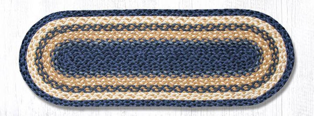 Capitol Earth Rugs Braided Jute Table Runner, 13" x 36", Color: Light & Dark Blue/Mustard