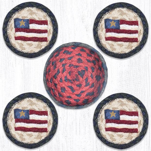 Capitol Earth Rugs Printed Braided Jute Coaster Sets, 4", Primitive Star Flag