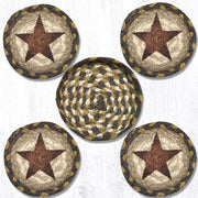 Capitol Earth Rugs Printed Braided Jute Coaster Sets, 4", Gold Star