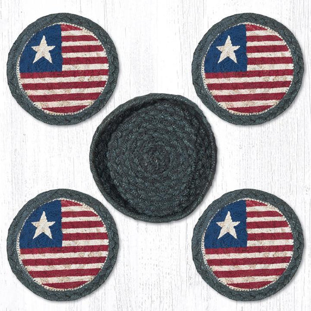 Capitol Earth Rugs Printed Braided Jute Coaster Sets, 4", Original Flag