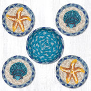 Capitol Earth Rugs Printed Braided Jute Coaster Sets, 4", Starfish & Scallops
