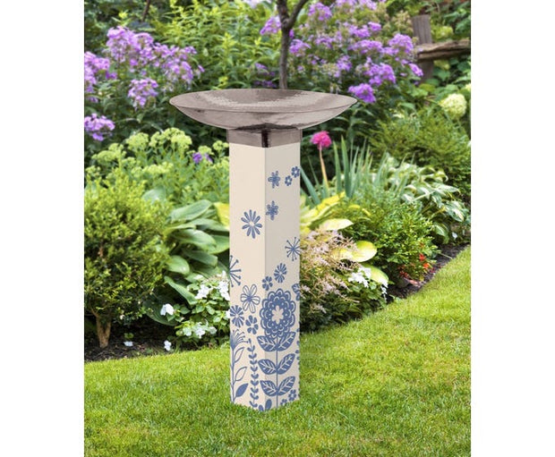 Denim Garden Bird Bath Art Pole
