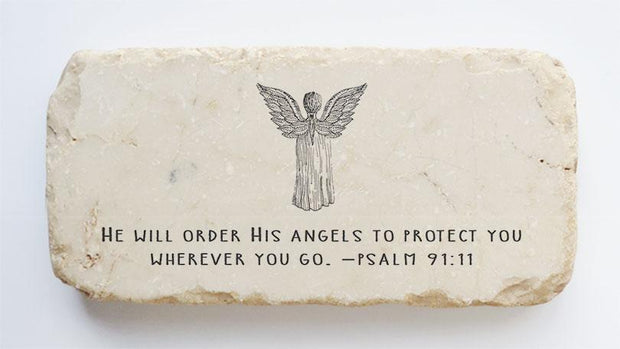 Psalm 91:11 Scripture Stone with Angel