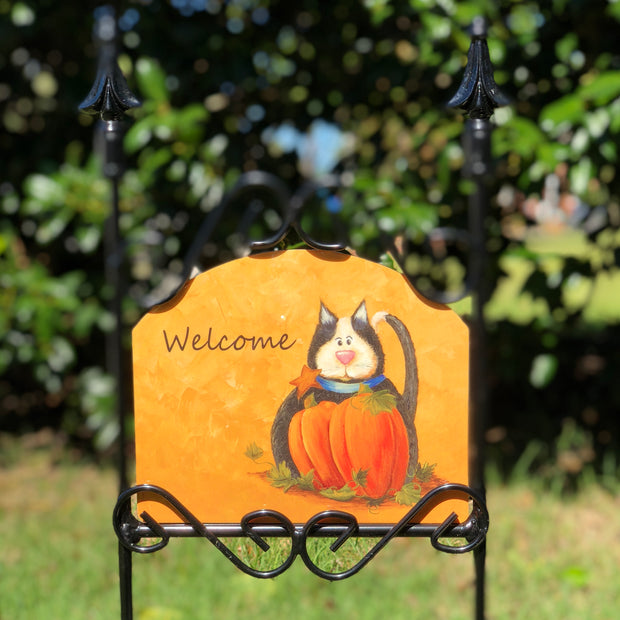 Heritage Gallery Pumpkin Cat Garden Sign