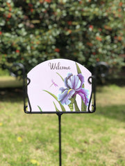 Heritage Gallery Purple Iris with Dragonfly Garden Sign