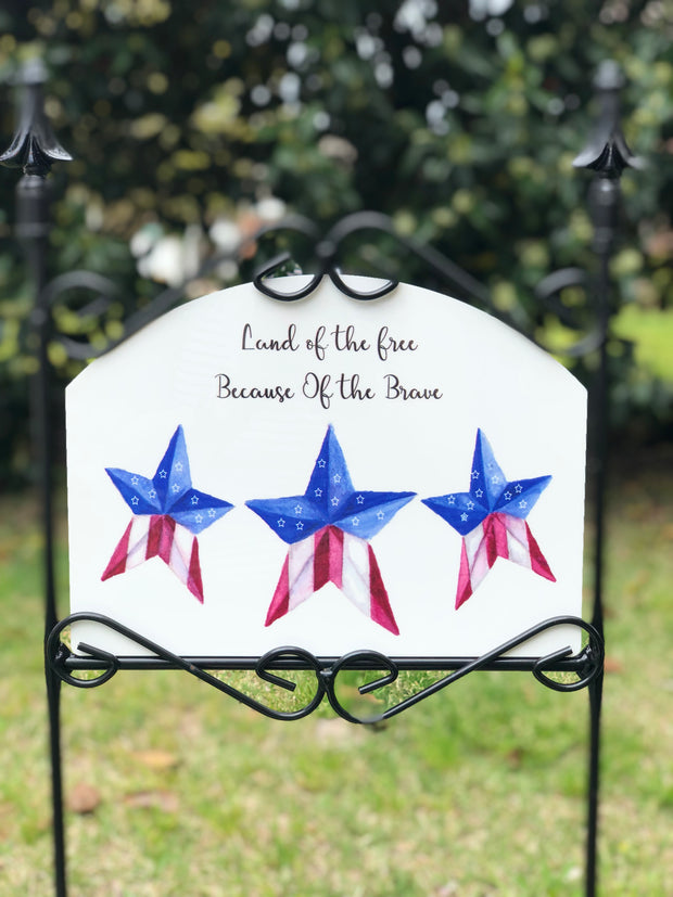 Heritage Gallery Americana Stars on White Land of the Free Garden Sign