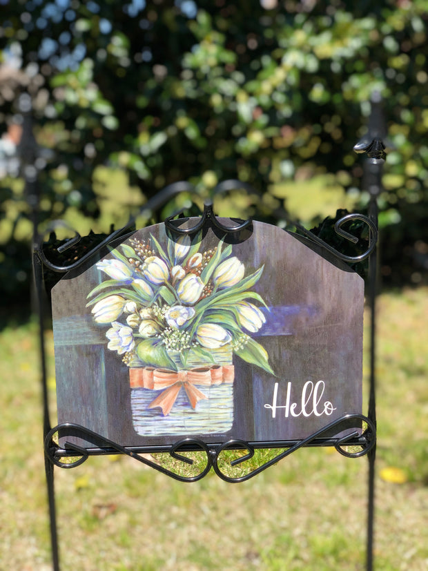 Heritage Gallery Tulips on Black Garden Sign