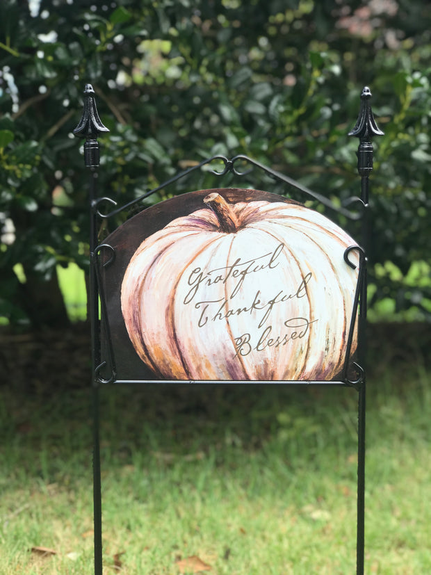 One White Pumpkin Blessed Garden Sign