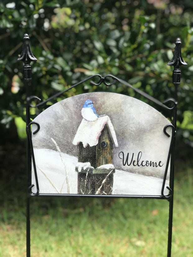 Snow Bluebird Welcome Garden Sign