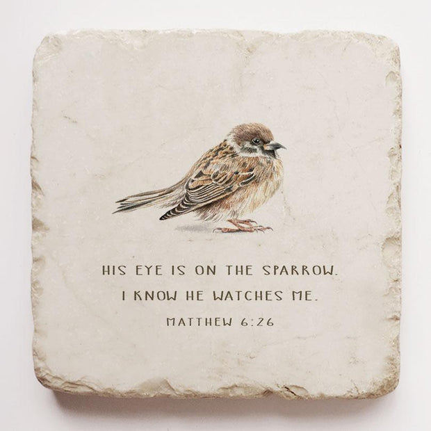 Matthew 6:26 Scripture Stone with Watercolor Bird
