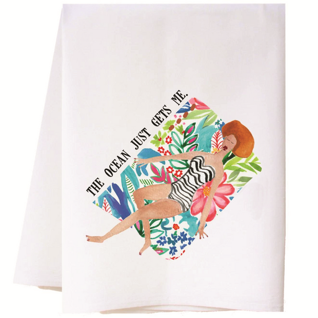 Lady on Beach Flour Sack Towel