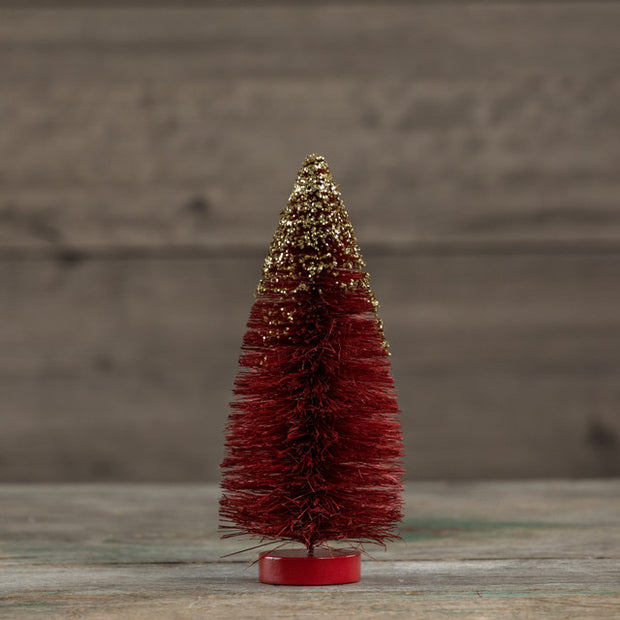 9" Red Bottlebrush Tree with Gold Glitter