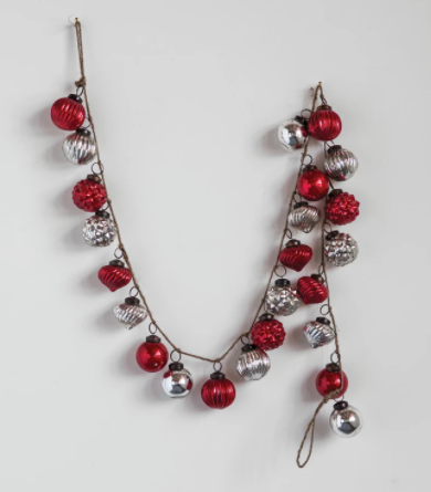 Red & Silver Mercury Glass Ornament Garland