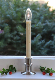 LED Window Candle with Bushed Nickel Hugging Base, Set/2