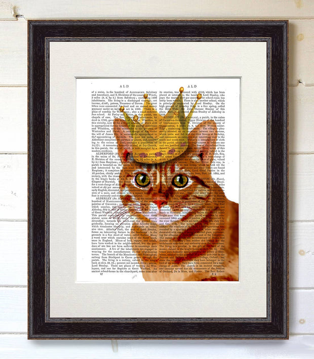 Ginger Cat with Crown Portrait, Book Print / Art Print