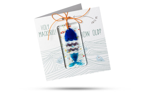 Holy Mackerel How Old? (Waves) - Card With Fused Glass Gift