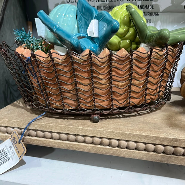 Terracotta Bowl in Wire Basket